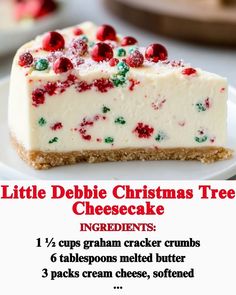 a white plate topped with a slice of christmas cheesecake