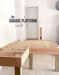 an unfinished garage platform with the words diy garage platform