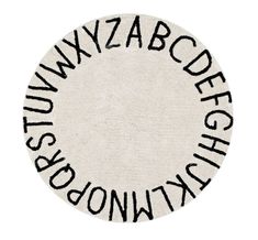 a white rug with black letters on it