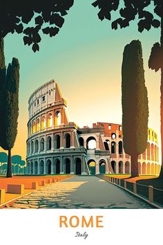 an illustration of the colossion in rome, italy with trees and buildings around it