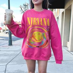 Nirvana Merch, Smile Sweatshirt, Pink Nirvana, Nirvana Logo, Vintage Nirvana