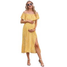 Women's Off Shoulder Split A Line Casual Maxi Dress Photography Dress for Babyshower