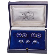 Set of 18k gold Italian made cufflinks and studs - set with lapis lazuli and a diamond in the center. Cufflink top measures 13mm in diameter, stud - 8mm. Diamond total approx. 0.35ctw H/VS. Set comes in original retailer's fitted box - Piccini of Firenze. Weight of the set - 17.1 grams. Gold Cufflinks, Stud Set, Diamond Gold, Lapis Lazuli, Gold Diamond, Cufflinks, 18k Gold, Gold