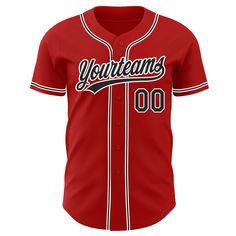 a red baseball jersey with the words yourteams on it