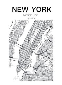 the new york map is shown in black and white, with an outline of manhattan