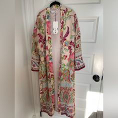 Perfect For Vacations To Italy Or Bumming Around The House! Wear With Jeans And A Bodysuit! Multicolor Outerwear For Spring Loungewear, Bohemian Beige Floral Print Outerwear, Multicolor Long-sleeved Outerwear For Brunch, Multicolor Long Sleeve Outerwear For Brunch, Bohemian Multicolor Outerwear For Daywear, Spring Floral Print Outerwear For Loungewear, Multicolor Bohemian Outerwear, Embroidered Outerwear For Daywear In Fall, Embroidered Fall Outerwear For Daywear