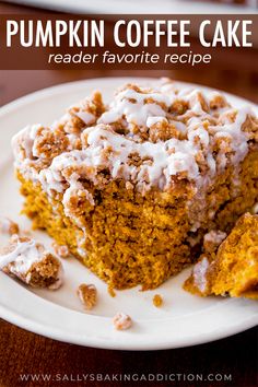 pumpkin coffee cake with white frosting on a plate