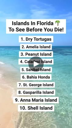 a beach with the words islands in florida to see before you die