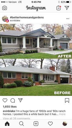 the before and after pictures of a house in an area that has been remodeled with grass