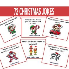 christmas joke cards with pictures of santa and other characters