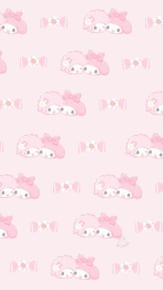 a pink wallpaper with hello kitty cars and bow ties on it's sides