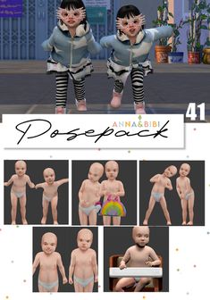 an image of some baby dolls with different poses and body shapes for the same person