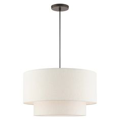 a light fixture with a white shade hanging from it's center point, on a white background