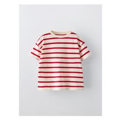 STRIPED T-SHIRT Basic Red T-shirt For Summer, Cute Striped Cotton T-shirt, Cute Red Cotton T-shirt, Cute Red Cotton Top, Cute Red Crew Neck Top, Cute Red Short Sleeve T-shirt, Cute Striped Short Sleeve T-shirt, Basic Red Summer T-shirt, Zara Red Short Sleeve T-shirt