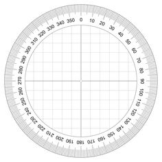 a drawing of a circle with numbers and lines on the sides, all in different directions