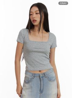 backless-square-neck-top-cu414 / Gray Gray High Stretch Casual Tops, Casual Fitted Elastane T-shirt, Casual High Stretch Scoop Neck Top, Fitted Gray Elastane Top, Gray Fitted Elastane Tops, High Stretch Elastane Casual T-shirt, Fitted Casual Elastane T-shirt, Casual Scoop Neck T-shirt, Casual Short Sleeve Elastane Crop Top