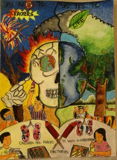 an image of a painting with people and trees in the background, including a skull