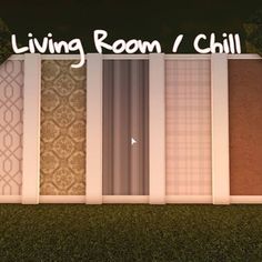 the living room / chill logo is shown above four different types of blinds