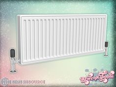 a white radiator sitting on top of a green and pink wall next to a lamp