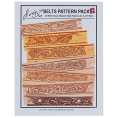 Belt Pattern Pack #2 by Jim Linnell, Front Leather Belt Tooling Patterns Templates, Leather Belt Tooling Patterns Printable, Tooled Belt Pattern, Western Leather Belt Patterns, Leather Belts Western Tooled, Belt Patterns, Belt Pattern, Leather Working Patterns, Leather Supplies