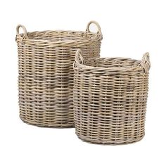 two wicker baskets sitting next to each other