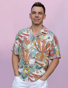 This shirt is in the trend of 2021! The male cut makes it fit both men and women. Colorful and intense patterns catch the eye and the quality of the fabric is perfect for summer heat. The shirt has four retro buttons that complete the whole. You just have to have it!Available in sizes: S, MComposition:100% viscoseSize chart: Size Waist Length Sleeve length S 53cm 66cm 28cm M 55cm 69cm 28cm Recommendations:Machine wash at 30 degreesIron with special careDo not tumble dryDo not bleachMade in Polan Retro Buttons, Pumped Up Kicks, Summer Heat, Waist Length, The Trend, The Eye, The Whole, Casual Button Down Shirt, Length Sleeve