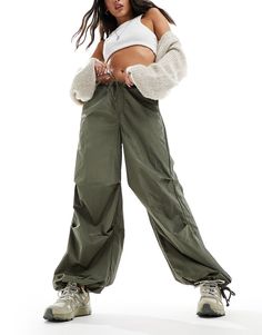 Wide Leg Pants by JJXX Down-low looks Low rise Drawstring waistband Tie hem Oversized fit Loose Fit Pants, Khaki Fashion, Pantalon Large, Fit Pants, Khaki Green, Drawstring Waistband, Wide Leg Trousers, Workout Pants, Jeans Shop