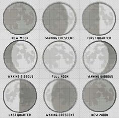 the phases of the moon in cross stitch