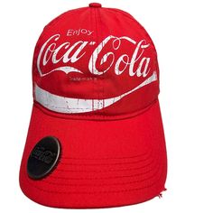 Enjoy Coca-Cola Hat Red Baseball Cap Adjustable Strapback Bottle Opener New With Tags Red Snapback Fitted Hat, Red Snapback Casual Fitted Hat, Red Casual Snapback Fitted Hat, Casual Red Snapback Baseball Cap, Casual Red Baseball Cap, Red Snapback Baseball Cap With Letter Print, Red Letter Print Hat For Baseball Season, Casual Red Visor Dad Hat, Casual Red Dad Hat