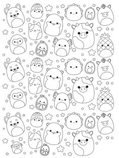 an animal themed coloring page with different animals and stars on the bottom right hand corner