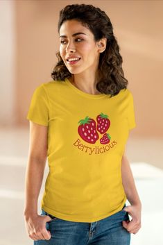 Cotton Tee Fitted Cotton T-shirt With Strawberry Print, Quilt Shirt, Cotton Lights, Quality T Shirts, Cotton Fiber, Cap Sleeves, Cotton Tee, Wardrobe, Fabric