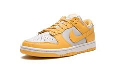 The Women’s Nike Dunk Low “Citron Pulse” is a women’s-exclusive colorway of the venerable basketball and lifestyle shoe with an appealing design.  Featuring the same two-tone color block as the original Dunk colorways from 1985, the “Citron Pulse” features a Light Bone leather base with contrasting Citron Pulse-colored leather overlays and Swoosh branding.  “Nike” detailing is embroidered on the heel and printed on the tongue tag.  Underfoot, a white midsole and Citron Pulse rubber outsole compl Dunk Colorways, Sneaker Displays, Sneakers Box, Kobe Shoes, Basic Hoodie, Dunks Nike, Sneaker Release, Stadium Goods, Basketball Sneakers