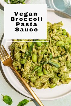 vegan broccoli pasta sauce on a plate with a fork