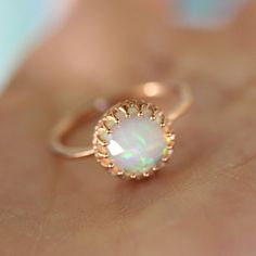 Like a little moon glowing with rainbow fire. This stunning white jelly opal dances with iridescence like you wouldnt believe. Such an elegant piece and with so much character. Perfect from day to night.  Each piece of opal has different color, its unique and charm. This listing is for one piece of opal ring only.  ~~~~~~~~~~~~~~~~~~~~~~~~~~~~~~~~~~~~~~~~~~~~~~~~~~~~~~~~~~~~~~~~~~~~~~~~~ Gem: 8mm / approx. 1.60ct / genuine translucent opal / fair trade Metal: recycled 14k solid... Recycled Gold Ring, Nature Inspired Wedding Ring, Jelly Opal, Color Rings, Gold Color Ring, Rainbow Fire, Pink Tourmaline Ring, Opal Ring Gold, 14k Rose Gold Ring