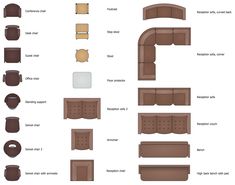 the different types of furniture are shown in this diagram, including couches and chairs