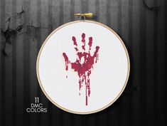 Bloody Handprint Cross Stitch Pattern This pattern is an instant digital download PDF. 📌 Stitches Required: Full cross stitches 🧵 Colors Required: 11 DMC floss colors 🧵 Fabric: 14-count 🧵 Size: 120 x 120 stitches 🧵 Fabric Size: 8.5 x 8.5 inches    ------------------------------------------------------- 📌 PDF Included: ✅ Pattern in color symbols with floss legend on several sheets (ideal for printing); ✅ Pattern in color symbols on 1 sheet (ideal for tablet or printing); ✅ List of DMC thread colors (instruction and key section) Please note that this is a PDF pattern only. No fabric, floss, or other materials are included in the listing. It is a digital pattern and will be available to download when the payment will be received. If you have any questions about this PDF instruction or t Cross Stitch Horror, Horror Embroidery, Horror Cross Stitch, Cross Stitch Skull, Halloween Cross Stitch Charts, Embroidery Modern, Halloween Cross Stitch, Stitch Diy, Cross Stitch Beginner