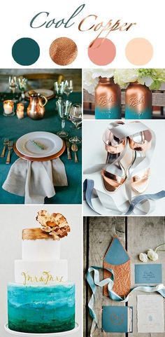 a collage of photos with different colors and designs on the theme of teal color