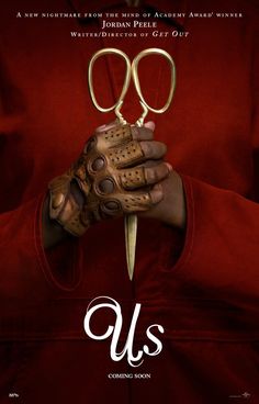 a movie poster for us with a person holding a pair of scissors in their hands