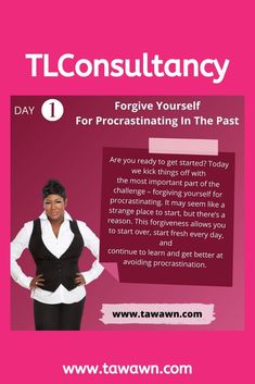 a woman standing in front of a pink background with the words tlconsultancy