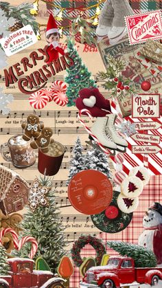 a collage of christmas images with old fashioned cars, cookies and candy canes