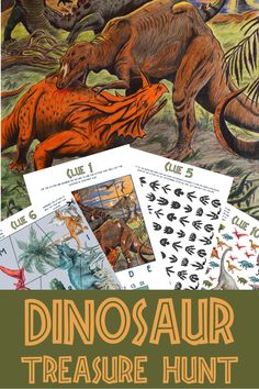 the dinosaur and other animals are depicted in this poster