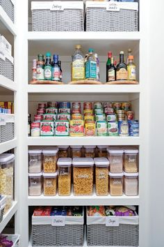 an organized pantry filled with lots of food