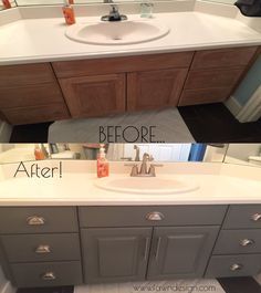 before and after pictures of a bathroom vanity