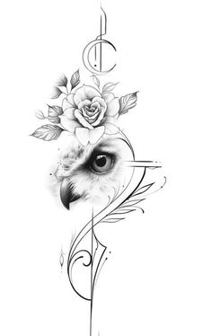 an owl with roses on it's head and the letter f in the background