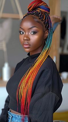 Embrace Glamour: 25 Medium Knotless Braids Hairstyles Rainbow Tips Hair, Box Braids Color Ideas, Medium Knotless Braids Hairstyles, Nigerian Hairstyles, Rainbow Hairstyles, Melanin Hairstyles, Braid Hairstyle Ideas, Brazil Hair