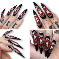 Horror Christmas Nails, Satanic Nail Art, Demon Nails, Nail School, Vampire Nails, Nail Red, Sharp Claws, Spooky Nails, Halloween Acrylic