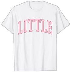 Cute Pink T-shirt With Text Print, Trendy Pink T-shirt With Name Print, Pink Short Sleeve T-shirt For College, Cute Pink T-shirt With Funny Text, Pink Pre-shrunk T-shirt For Gender Reveal, Pink Graphic Print T-shirt For College, College Pink Graphic Print T-shirt, Pink Sorority T-shirt With Crew Neck, Trendy Pink T-shirt For College