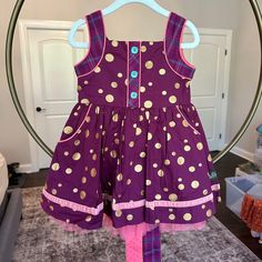 Brand New Matilda Jane Polka Dot And Plaid Dress With Tie Waste And Tulle Underlay Fitted Purple Dress For Playwear, Playful Purple Dress For Playwear, Festive Purple Cotton Dress, Jane Dress, Dress With Tie, Matilda Jane, Plaid Dress, Matilda, Kids' Dresses