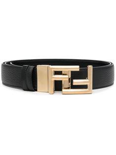 black leather gold-tone hardware logo buckle fastening punched holes Winter Fashion Looks, Hardware Logo, Fendi Accessories, Fendi Logo, Designer Belts, Chanel 2, Iconic Bags, Belt Black, Demi Fine Jewelry