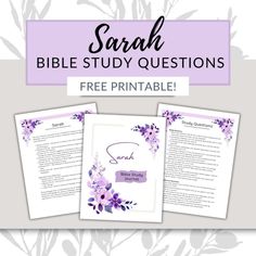 the bible study questions with purple flowers on it and text that reads, free printable